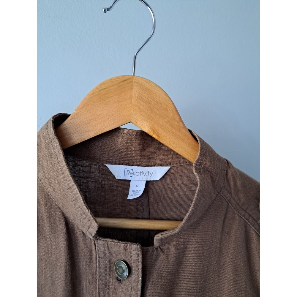 Relativity Womens Brown Linen Military Geometric Pockets Light Jacket Size Mediu - Picture 4 of 8